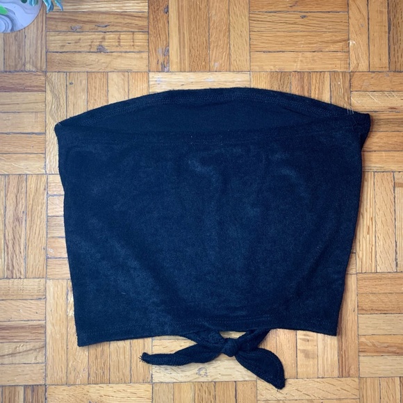 NEW! FAUX VELVET STYLE FRONT TIE TUBE TOP SLEEVELESS CROP PARTY TOP SHIRT - Picture 7 of 8